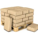 3d rendering of large paper bags rest on a pallet isolated on the white background. Building industry. Building materials. Transportation of materials.